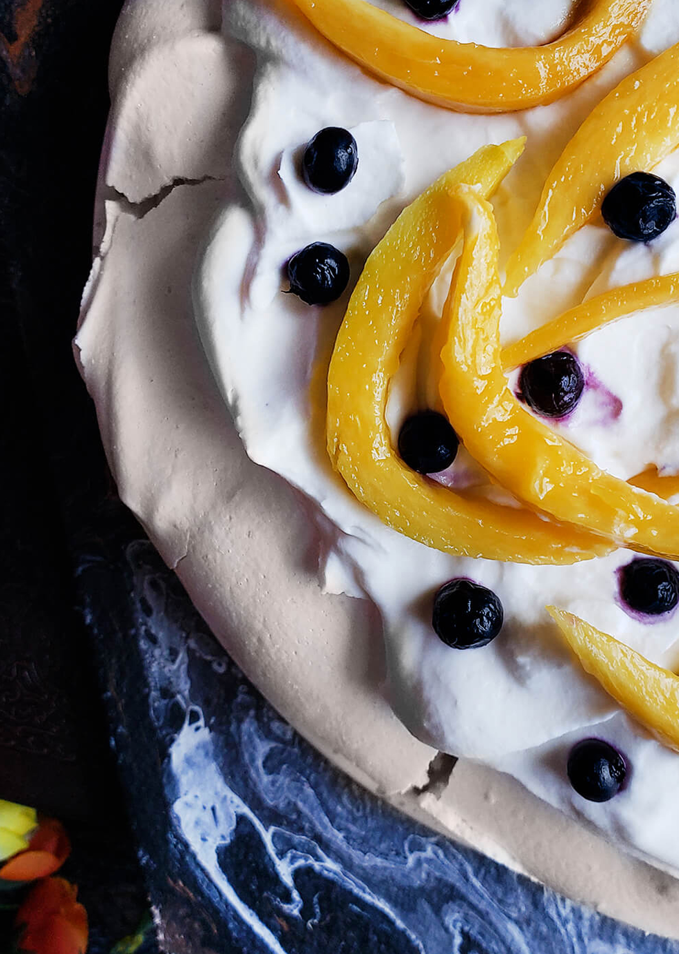 Mango and Wild Blueberry Pavlova