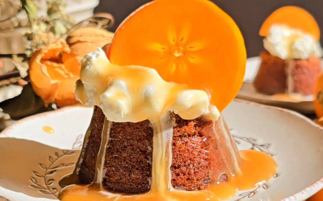 Persimmon Pudding Cake with Coconut Toffee