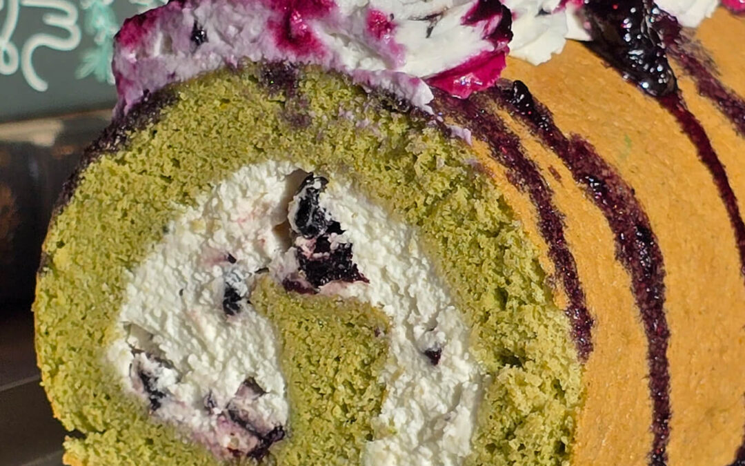 Blueberry Matcha Cake Roll
