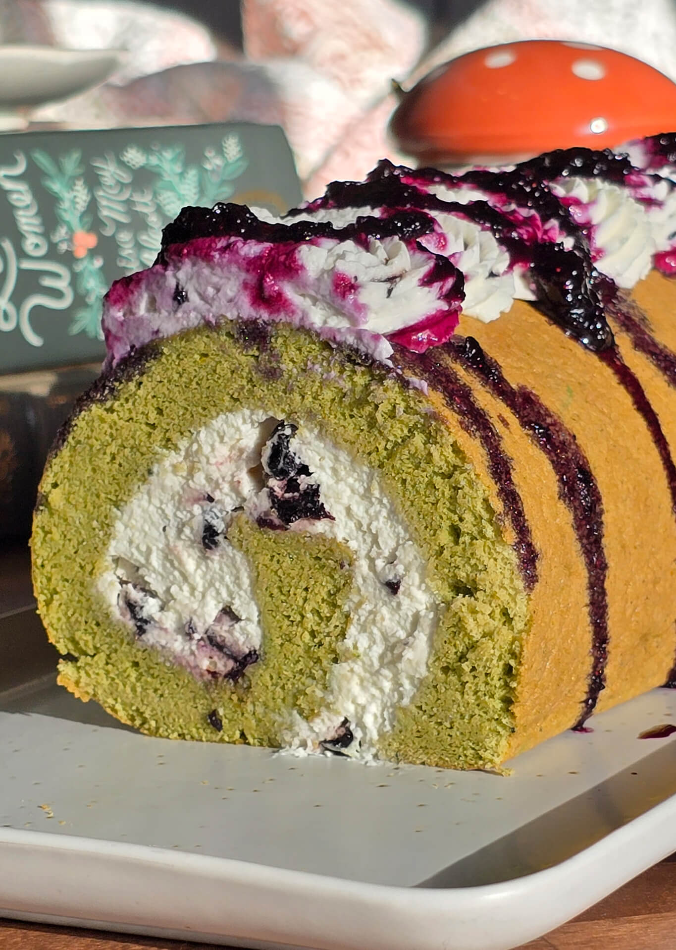 Blueberry Matcha Cake Roll