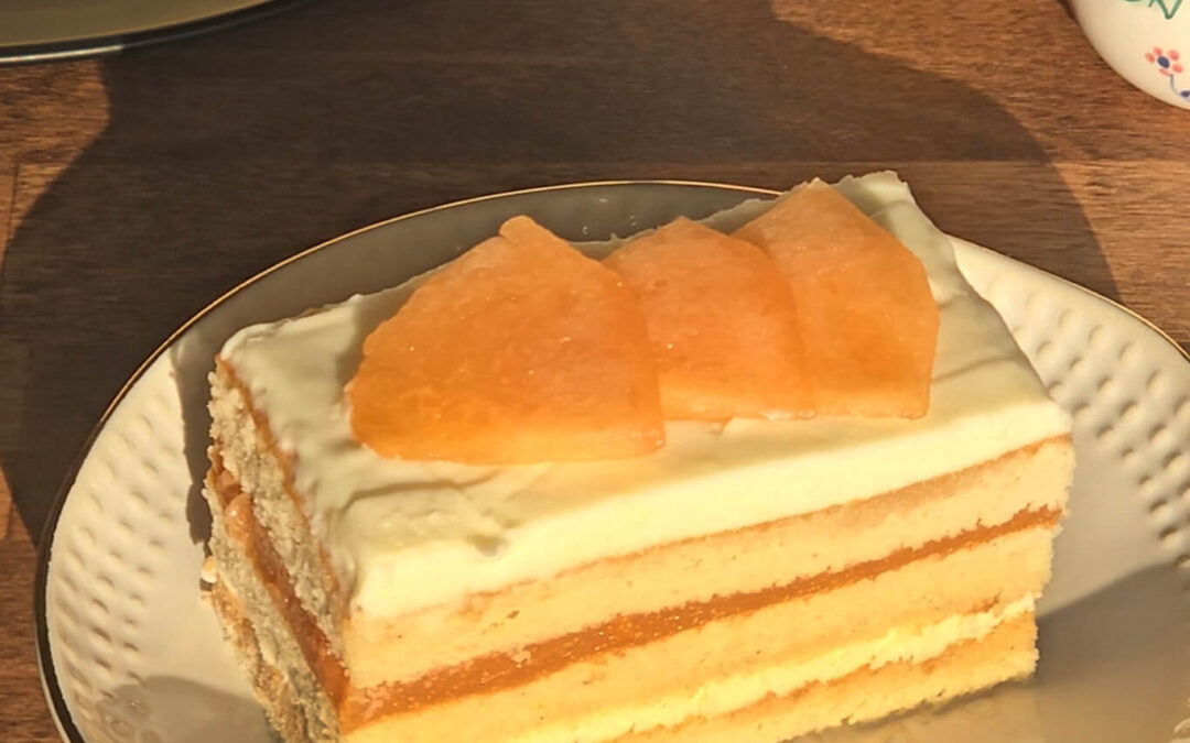 Cantaloupe Custard Layered Cake